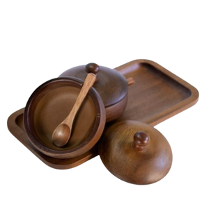 Juego de Azucareros de madera de Color marrón con cuchara hecho a mano superventas tamaño personalizado bambú madera sal y pimienta juego de cuencos - Product Image 4