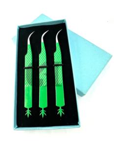 แหนบด้ามโค้งสีเขียวเคลือบผงแบบใหม่ ดีไซน์รูปต้นไม้ ทำจากสแตนเลส ป้องกันไฟฟ้าสถิต ปลายหยัก - Product Image 2