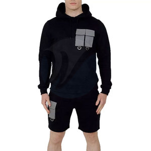 Color sólido por encargo de los hombres sudaderas con capucha conjunto corto liso teñido de manga larga hombres sudaderas con capucha conjunto corto - Product Image 4