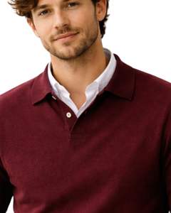 Suéter Polo de Punto Fino Personalizado para Hombre, Manga Larga, Cuello con Botones, Estilo Casual Elegante, Jersey de Invierno en Color Vino Borgoña - Product Image 5