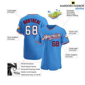 Maillot de baseball authentique bleu poudre blanc-rouge personnalisé coupe athlétique et coutures exquises assurant la durabilité Style - Product Image 3