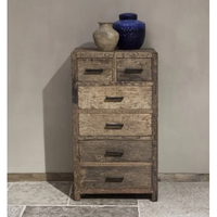 Commode rustique robuste à 6 tiroirs Levv, fabriquée à la main en bois ancien récupéré, finition polie, poignées profilées, rangement écologique