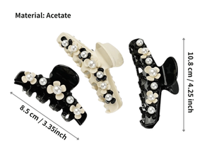 DOWELL Vente en gros Style français Acétate <span class=keywords><strong>Perle</strong></span> Fleur <span class=keywords><strong>Pince</strong></span> <span class=keywords><strong>à</strong></span> cheveux Épais Requin <span class=keywords><strong>Pince</strong></span> pour femmes Élégant Porte-<span class=keywords><strong>chignon</strong></span> pour tête arrière - Product Image 5