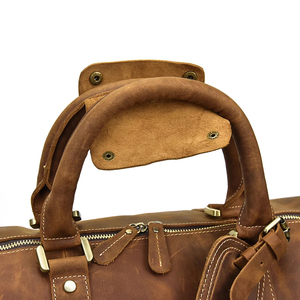 Genuine Leather Foldable Portable Weekender <b>Duffel</b> <b>Bag</b> with Large Capacity Vintage Style Waterproof Zipper Closure for Travel - Product Image 5