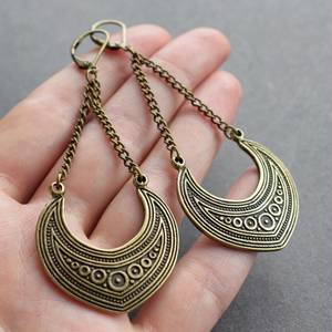 Boho Long <b>Dangle</b> <b>Earrings</b> Handmade Aged Brass Statement Jewelry for Women Festival Wear - Product Image 1