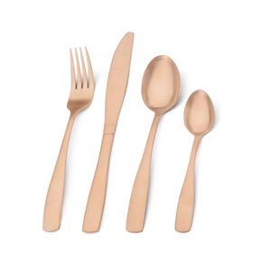 Ensemble de couverts en métal plaqué cuivre avec poignée carrée de créateur pour la vaisselle de table à manger à la maison - Product Image 4