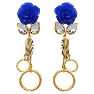 Kriaa Floral Dangler <b>Earrings</b> Gold Plated Resin Stone <b>Fine</b> <b>Hoop</b> Design 1311409A Model - Product Image 1