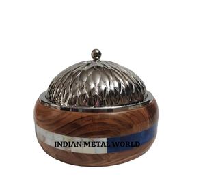 Incrustation d'os en bois et en acier inoxydable de qualité créative servant de la nourriture marmite design merveilleux casserole chauffante - Product Image 1