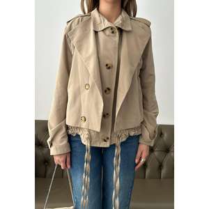 Veste courte utilitaire double couche kaki clair coupe-vent en gros - Product Image 2