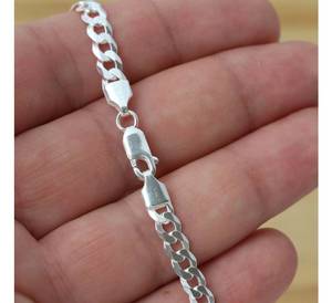 Ý thực hiện 925 đóng dấu sterling bạc lề đường Chuỗi vòng đeo tay cao đánh bóng kết thúc 7.5-9.0 inch móc cài mạnh mẽ hơn London khảo nghiệm - Product Image 4