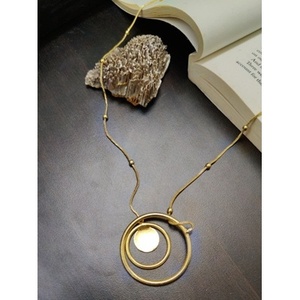 SOUMYA CREATIONS Handmade Gold-Plated Brass Minimalist <b>Statement</b> <b>Necklace</b> with Circular Pattern Unisex for Party Occasions - Product Image 2