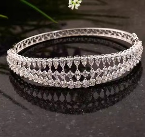 Handmade 18K White <b>Gold</b> Wedding Anniversary <b>Bracelet</b> Classic Style Natural Diamond <b>Bangle</b> <b>Rose</b> <b>Gold</b> Best Party Wear for Wives - Product Image 1