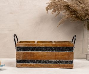 Meilleur organisateur de table porte-cuillère en bois à 3 compartiments avec poignée en métal à bas prix de l'exportateur indien - Product Image 4