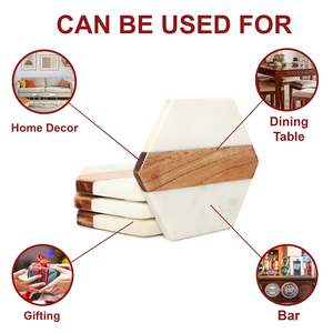 White Marble & Wooden <b>Coasters</b> Handcrafted Tea Coffee <b>Coasters</b> - Product Image 6