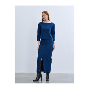 Falda midi ajustada con ribete de cuero y estampado de pata de gallo con aberturas - Product Image 2