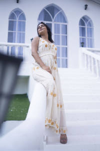 Ethereal White <b>Bohemian</b> Smocked <b>Maxi</b> <b>Dress</b> Gold Star Embroidery V Neck Tiered Summer Party Gown Ethereal White <b>Bohemian</b> Ethereal - Product Image 5