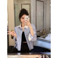 Vente Chaude Chemisier Rayé Français à Manches Longues pour Femmes, Top Élégant Vintage Décontracté, Vêtement d'Extérieur Teint Uni pour Printemps, Été et Automne