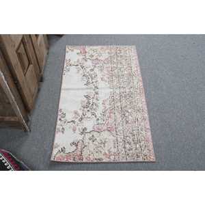 Alfombra vintage de 2x3.6 pies (60x110 cm), alfombra turca abstracta blanca - Product Image 1