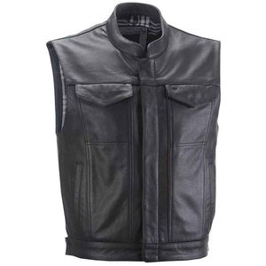 Chaleco de Cuero Genuino para Hombre, Nuevo Diseño, Impermeable, Transpirable, con Cierre de Cremallera, Estilo Motociclista y Biker - Product Image 1