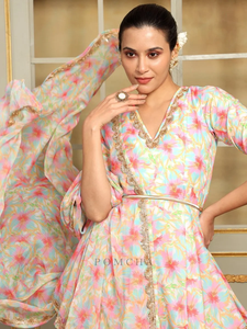 Saadgi gulimistan ชุด sharara พิมพ์ลายดอกไม้เอ็มไพร์ gotta patti anarkali kurti กับ sharara & กับ dupatta - Product Image 6