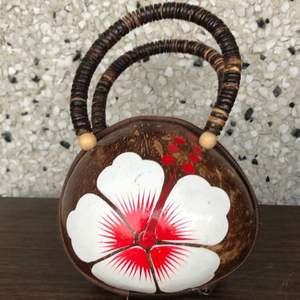 VIET FARGIMEX Women's Fashion Coconut Shell <b>Handbag</b> with Cotton Lining High Quality Handcraft Round Shape and Zipper Closure - Product Image 1