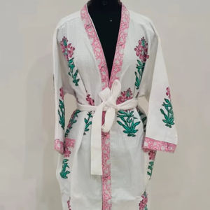 Albornoz de terciopelo con estampado Floral para mujer 100% algodón Color sólido con lazo en la cintura Estilo informal Maxi longitud para fiestas de Primavera - Product Image 1