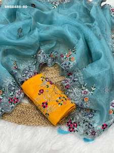 Sari de Organza con Bordado de Diseño Evergren para Fiestas, Compra en Línea en India, Suministro al por Mayor de Fábrica, Moda Femenina - Product Image 2