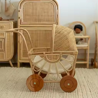 Chariot de transport rectangulaire en rotin HNH, style bohème tendance, de haute qualité, écologique, pour enfants, animaux de compagnie, poupées, fabriqué au Vietnam