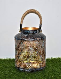 Portavelas de metal negro moderno con mango de cuerda de yute Linterna simple para decoración del hogar para Navidad - Product Image 4