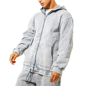Custom Design 100% Cotton Vintage Manufacturer Sweatsuit Rhinestone Zip up Hoodie and Double Waist <b>Sweatpants</b> <b>Set</b> Men Tracksuit - Product Image 4