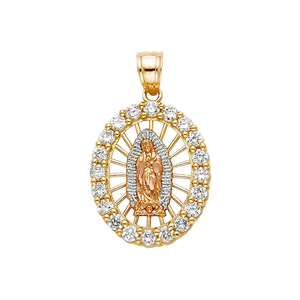Collar de cadena con colgante de circonita cúbica chapada en oro de 14K tricolor con tachuelas de Nuestra Señora de Guadalupe - Product Image 1