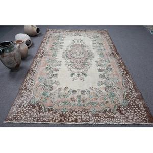 5.7x9.4 ft Turkish Rug, <b>Brown</b> Plants & trees Vintage Rug <b>Wool</b> - Product Image 1