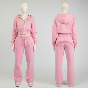 Sweat-shirts courts délavés à l'acide marron et rose pour femmes, sweat-shirt ample délavé et jogging, ensembles de survêtement pour femmes - Product Image 1