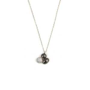 Collier en argent sterling 925 en forme de grain de café avec sertissage clos blanc et noir, pierre blanche - plaqué or rhodié platine - Product Image 2