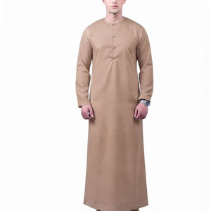 New Design Arabic <b>Thobe</b> for <b>Men</b> Comfortable Traditional Kurta Ankle Length Long Sleeve Crew Neck Button Placket Cotton - Product Image 1