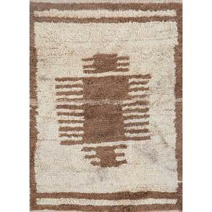 Tapis en laine noué à la main Zuri beige et marron, motif géométrique abstrait, pour salon, entrée, couloir, style puzzle rectangulaire - Product Image 1