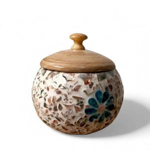 Pot artisanal en nacre, incrustation de coquillages décoratifs, contenant de rangement pour étagère, table, décoration intérieure - Product Image 4