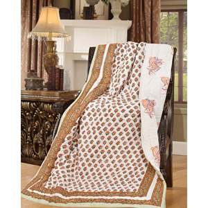 Taille unique Couette en coton Bloc imprimé main Orange Motif Buti Kantha Techniques faites à la main pour des hivers légers Taille 150x225 cm - Product Image 4