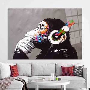 Lienzo Impreso Plano: Arte de Pared con Graffiti de Mono, Regalo para Amantes de la Música, Arte en Vidrio Templado - Product Image 1