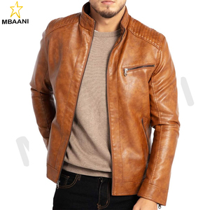 Chaqueta de Cuero Sintético Ligera para Hombre, Estilo Motociclista, con Cuello Alto - Product Image 1