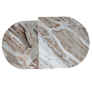 Mesa de Noche Redonda Moderna de Mármol Crema Fantasy, Base Cruzada Artística, Muebles de Dormitorio de Lujo Hechos a Mano - Product Image 2