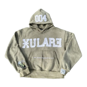 Sudadera con capucha bordada de gran tamaño de algodón 100% para hombre, sudaderas con capucha bordadas desgastadas con cremallera de peso pesado - Product Image 3