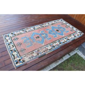 Alfombra Turca de 2.8x6 pies, Alfombra Vintage, Alfombra Azul de Lana del Suroeste - Product Image 2