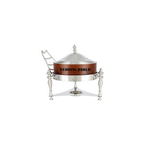 Ensemble de deux serveurs de nourriture en acier inoxydable forme ronde brillant poli casserole classique élégant en gros métal chauffe-plats - Product Image 4