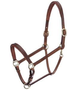 Licol en cuir de haute qualité, en laiton massif rembourré, courbe de cheval avec finition en or - Product Image 1