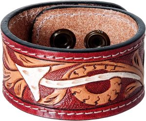Real hecho a mano occidental elegante pintado Tooled cuero mano brazalete pulseras Unisex uso diario accesorio de moda pulsera de diseñador - Product Image 6