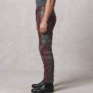 Stylish Biker <b>Leather</b> <b>Pants</b> For <b>Men</b> With Side Pockets Knee Padding And Adjustable Waist For Riding - Product Image 5