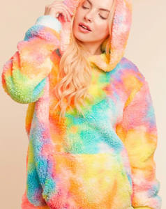 Venta al por mayor de moda personalizada Arco Iris Tie Dye Sudadera con capucha de algodón de invierno sudadera de alta calidad de lana de cordero sudaderas con capucha para mujer - Product Image 3