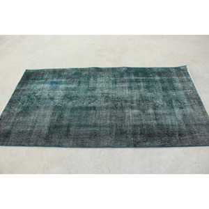 Alfombra turca vintage de 3.5x6.6 pies, alfombra de lana azul con motivos de plantas y árboles. - Product Image 2