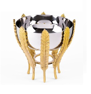 Design standard Bol de service profond en bois/métal Autre décor Bois de manguier avec incrustation métallique Arc de service large héritage au plus bas - Product Image 3